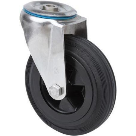RUEDA GIRATORA AGUJERO M12 INOX.20ZVI200-PSR POLIAMIX-GOMA NEGRA EJE RODILLOS