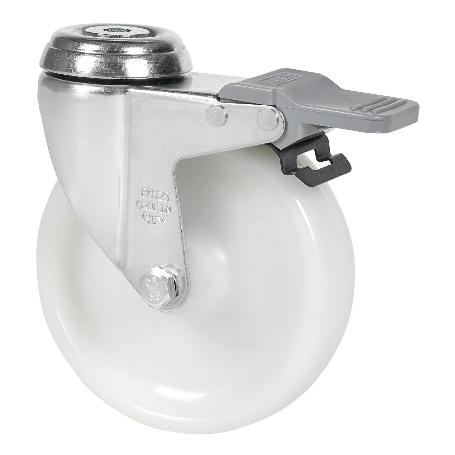 RUEDA GIRATORA AGUJERO M10 FRENO 20BHAFD100-UT POLIAMIX BLANCO EJE LISO