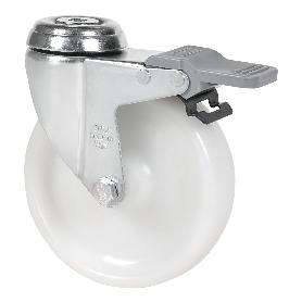 RUEDA GIRATORA AGUJERO M12 FRENO 20BHAFD100-UT POLIAMIX BLANCO EJE LISO