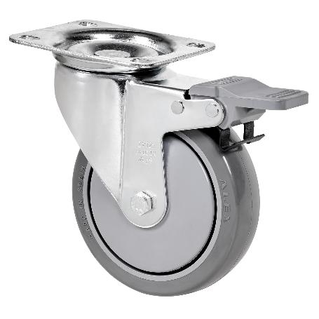 RUEDA GIRATORA PLACA FRENO 10ZVLFD100CP-PGAISB GOMA GRIS EJE BOLAS