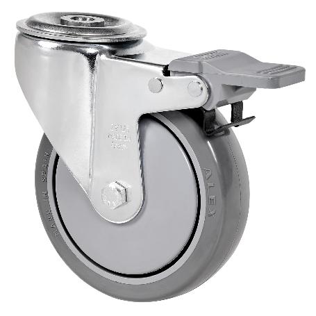 RUEDA GIRATORA AGUJERO M12 FRENO 20ZVLFD150CP-PGAISB GOMA GRIS BOLAS