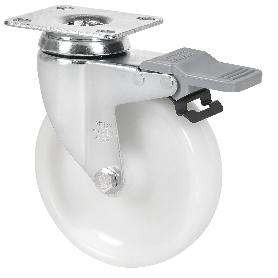 RUEDA GIRATORA PLACA FRENO 10BHAFD100-UTR POLIAMIX BLANCO EJE RODILLOS