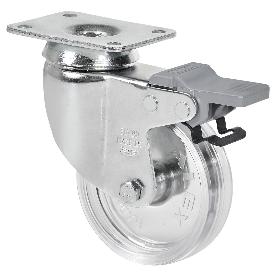 RUEDA GIRATORA PLACA FRENO 10BHFD60-BPC POLICARBONATO TRANSP. EJE LISO