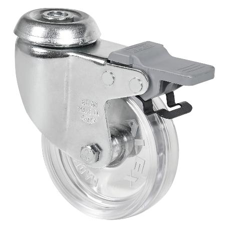 RUEDA GIRATORA AGUJERO M10 FRENO 20BHFD60-BPC POLICARBONATO TRANSP. EJE LISO