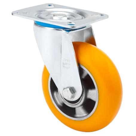 RUEDA GIRATORA PLACA 10ZV125-AUAB ALUMINIO-POLIUR.NARANJA EJE BOLAS BALONA