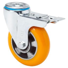 RUEDA GIRATORA AGUJ.M12 FR.20ZVFD125-AUAB ALUMINIO-POLIUR.NARANJ.BOLAS BALONA