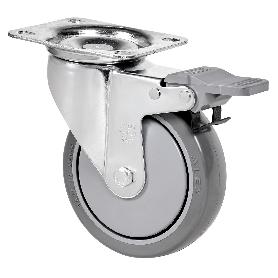 RUEDA GIRATORA PLACA FRENO 10ZVLFD125CP-PGAISB GOMA GRIS EJE BOLAS