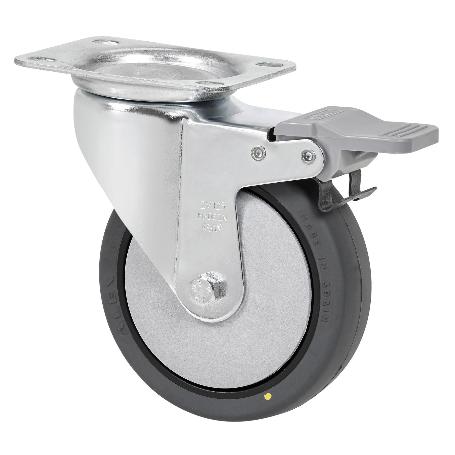 RUEDA GIRATORA PLACA FRENO 10ZVLFD125CP-PGCSB POLIUR.GRIS CONDUCTIVO BOLAS