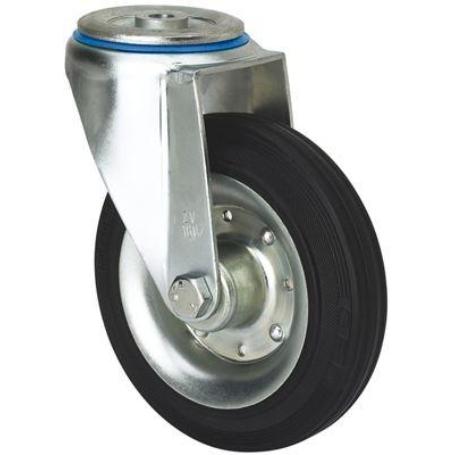 RUEDA GIRATORA AGUJERO M12 20ZVL125-BSR METALICO-GOMA NEGRA RODILLOS