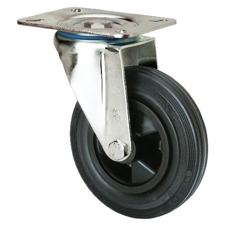 RUEDA GIRATORA PLACA 10ZVL125-PSN POLIAMIX-GOMA NEGRA EJE LISO