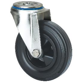 RUEDA GIRATORA AGUJERO M12 20ZVL125-PSN POLIAMIX-GOMA NEGRA EJE LISO