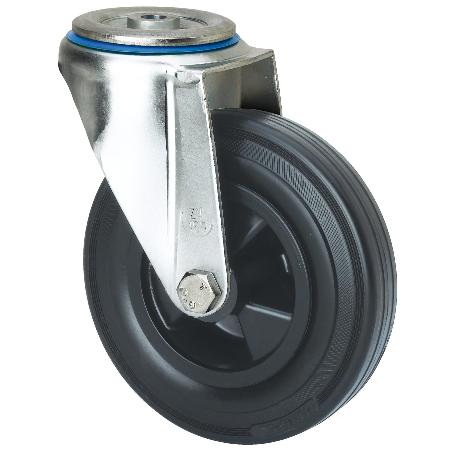 RUEDA GIRATORA AGUJERO M12 20ZVL125-PSN POLIAMIX-GOMA NEGRA EJE LISO