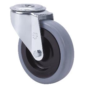 RUEDA GIRATORA AGUJERO M12 20ZVL125-PGAN POLIAMIX-GOMA GRIS EJE LISO