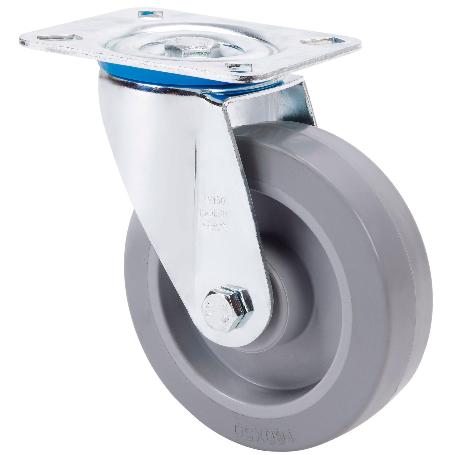 RUEDA GIRATORA PLACA 10ZVL125-PGR GOMA ELASTICA GRIS EJE RODILLOS