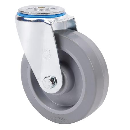 RUEDA GIRATORA AGUJERO M12 20ZVL125-PGR GOMA ELASTICA GRIS EJE RODILLOS