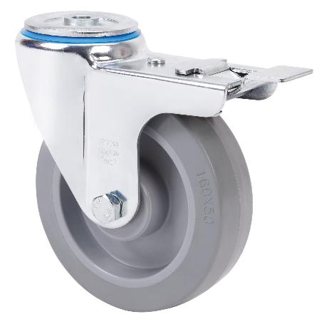 RUEDA GIRATORA AGUJERO M12 FRENO 20ZVLFD125-PGR GOMA ELASTICA GRIS RODILLOS