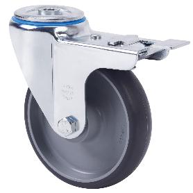 RUEDA GIRATORA AGUJ.M12 FRENO 20ZVLFD125-PGZN POLIAMIX-GOMA GRIS INYECT.LISO