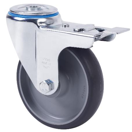 RUEDA GIRATORA AGUJ.M12 FRENO 20ZVLFD125-PGZN POLIAMIX-GOMA GRIS INYECT.LISO