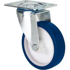 RUEDA GIRATORA PLACA 10ZVL125-POAR POLIAMIX BLANCO-POLIUR.AZUL EJE RODILLOS