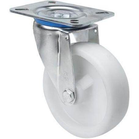 RUEDA GIRATORA PLACA 10ZVL125-UTR POLIAMIX BLANCO EJE RODILLOS