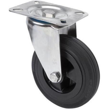 RUEDA GIRATORA PLACA INOX.10ZVLI125-PSN POLIAMIX-GOMA NEGRA EJE LISO
