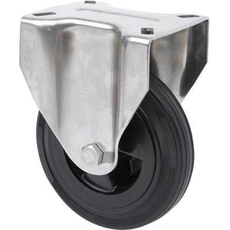 RUEDA FIJA  INOX.17ZVLI125-PSN POLIAMIX-GOMA NEGRA EJE LISO