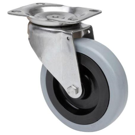 RUEDA GIRATORA PLACA INOX.10ZVLI125-PGAN POLIAMIX-GOMA GRIS EJE LISO