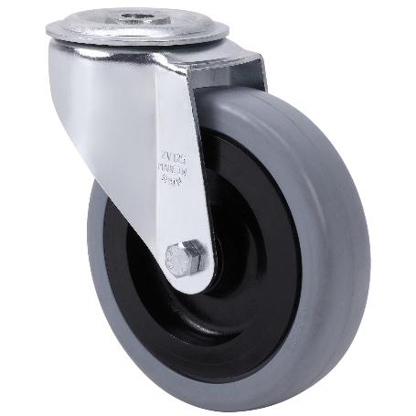 RUEDA GIRATORA AGUJERO M12 INOX.20ZVLI125-PGAN POLIAMIX-GOMA GRIS EJE LISO