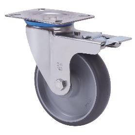 RUEDA GIRATORA PLACA FR.INOX.10ZVLIFD125-PGZN POLIAMIX-GOMA GRIS INYECT.LISO