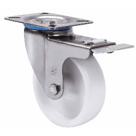 RUEDA GIRATORA PLACA FRENO INOX.10ZVLIFD125-UTR POLIAMIX BLANCO EJE RODILLOS