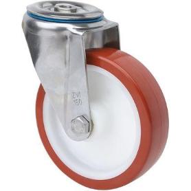 RUEDA GIRATORA AGUJ.M12 INOX.20ZVLI125-POL POLIAMIX BLANCO-POLIUR.MARRON LISO