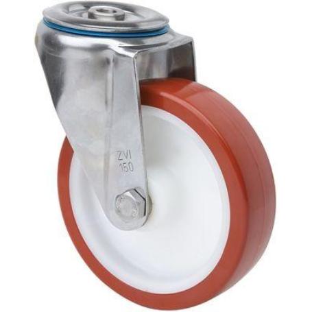 RUEDA GIRATORA AGUJ.M12 INOX.20ZVLI125-POLR POLIAMIX BLANCO-POLIUR.MARRON ROD