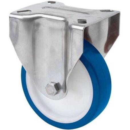 RUEDA FIJA  INOX.17ZVLI125-POA POLIAMIX BLANCO-POLIUR.AZUL EJE LISO