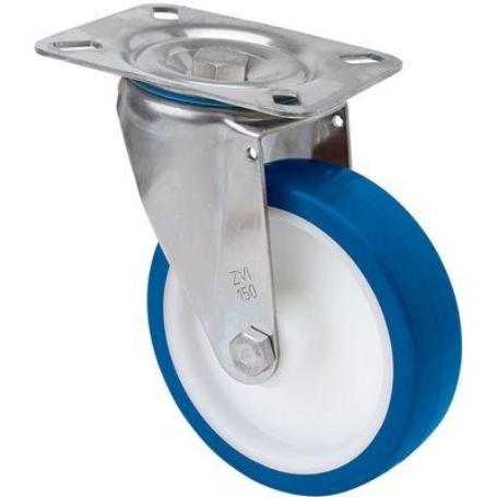 RUEDA GIRATORA PLACA INOX.10ZVLI125-POAR POLIAMIX BLANCO-POLIUR.AZUL RODILLOS
