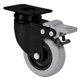 RUEDA GIRATORA PLACA FRENO NEGRA 10BHFD60-PGIA POLIAMIX-GOMA GRIS EJE LISO