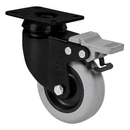 RUEDA GIRATORA PLACA FRENO NEGRA 10BHFD60-PGIA POLIAMIX-GOMA GRIS EJE LISO