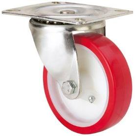 RUEDA GIRATORA PLACA 10-61-125-PO NYLON BLANCO-POLIUR.ROJO EJE LISO