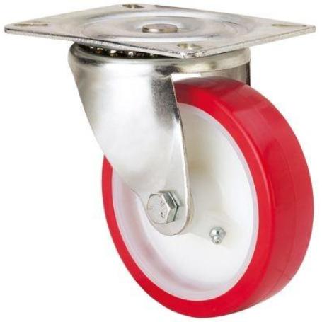 RUEDA GIRATORA PLACA 10-61-125-PO NYLON BLANCO-POLIUR.ROJO EJE LISO