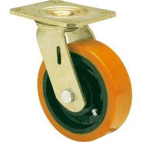 RUEDA GIRATORA PLACA 10SL200-HUB HIERRO-POLIUR.NARANJA EJE BOLAS