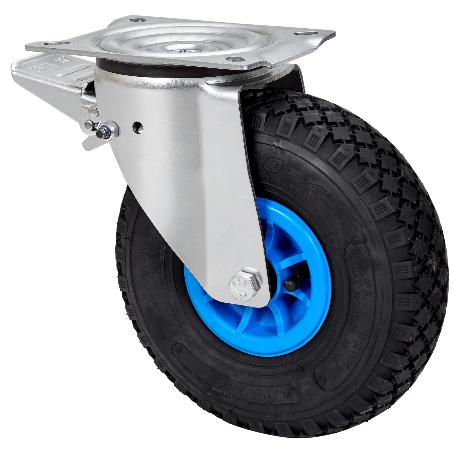 RUEDA GIRATORA PLACA FRENO 10WLFN260-RIP POLIAMIX AZUL-NEUMATICA EJE LISO