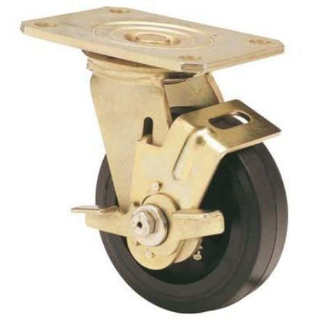 RUEDA GIRATORA PLACA FRENO 10SLFN100-HGB HIERRO-GOMA NEGRA NATURAL EJE BOLAS