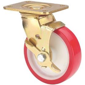 RUEDA GIRATORA PLACA FRENO 10SLFN125-PO NYLON BLANCO-POLIUR.ROJO EJE LISO