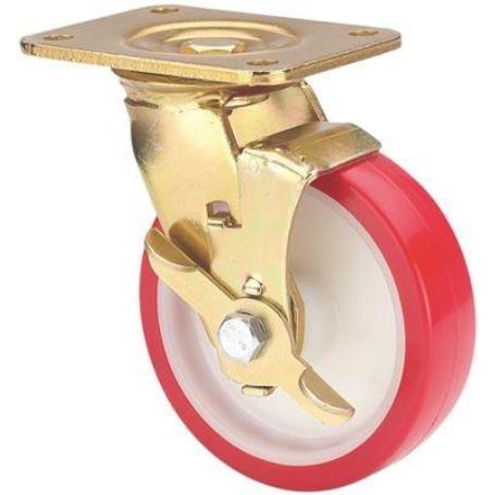 RUEDA GIRATORA PLACA FRENO 10SLFN200-PO NYLON BLANCO-POLIUR.ROJO EJE LISO