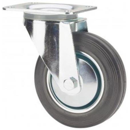 RUEDA GIRATORA PLACA 120-100-1 CP METALICO-GOMA NEGRA EJE RODILLOS