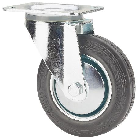 RUEDA GIRATORA PLACA 120-125-1 CP METALICO-GOMA NEGRA EJE RODILLOS