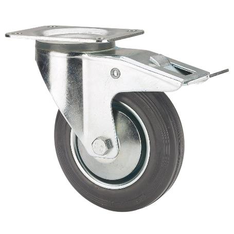 RUEDA GIRATORA PLACA FRENO 120-080-3 CP METALICO-GOMA NEGRA EJE RODILLOS