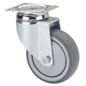 RUEDA GIRATORA PLACA 300-125-1 CP POLIAMIX-GOMA GRIS EJE BOLAS