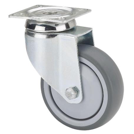 RUEDA GIRATORA PLACA 300-125-1 CP POLIAMIX-GOMA GRIS EJE BOLAS