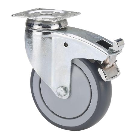 RUEDA GIRATORA PLACA FRENO 300-100-3 CP POLIAMIX-GOMA GRIS EJE BOLAS