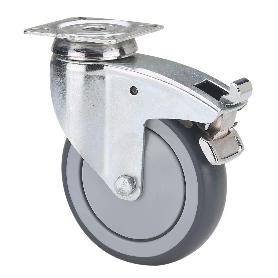 RUEDA GIRATORA PLACA FRENO 300-125-3 CP POLIAMIX-GOMA GRIS EJE BOLAS